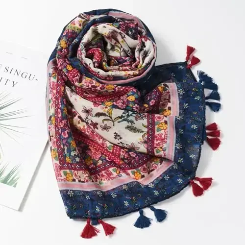 QIUTIMIY Scarf for Women Lightweight Soft Floral Leopard Printed Scarves Fall Winter Fashion Shawl Wrap with Fringe - 4