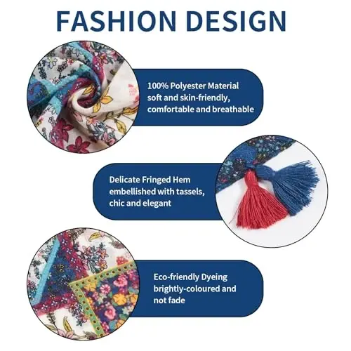 QIUTIMIY Scarf for Women Lightweight Soft Floral Leopard Printed Scarves Fall Winter Fashion Shawl Wrap with Fringe - 2
