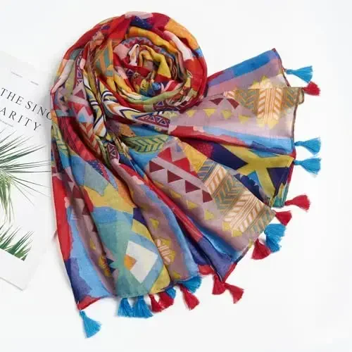 QIUTIMIY Scarf for Women Lightweight Soft Floral Leopard Printed Scarves Fall Winter Fashion Shawl Wrap with Fringe - 4