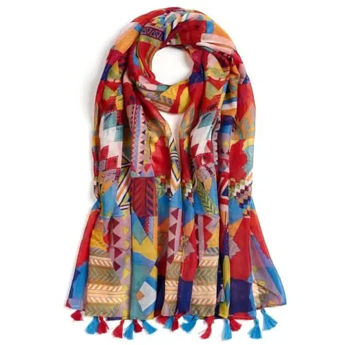 QIUTIMIY Scarf for Women Lightweight Soft Floral Leopard Printed Scarves Fall Winter Fashion Shawl Wrap with Fringe - MODAZONE