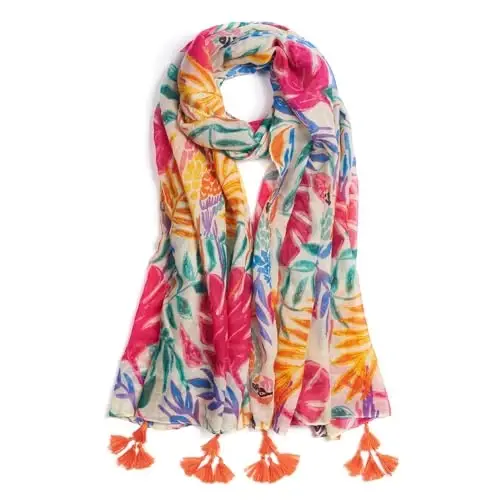 QIUTIMIY Scarf for Women Lightweight Soft Floral Leopard Printed Scarves Fall Winter Fashion Shawl Wrap with Fringe - 1