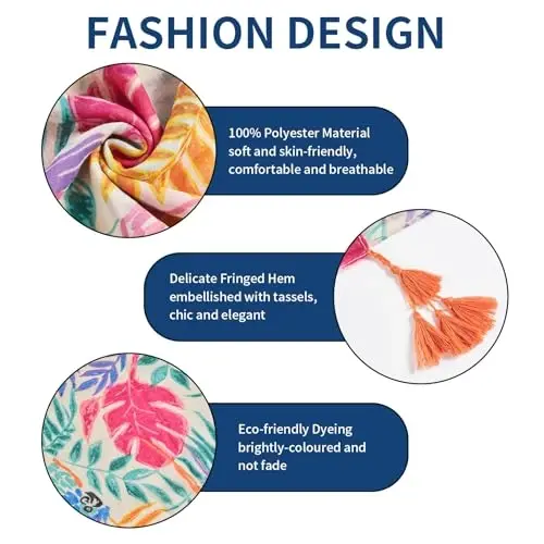 QIUTIMIY Scarf for Women Lightweight Soft Floral Leopard Printed Scarves Fall Winter Fashion Shawl Wrap with Fringe - 2
