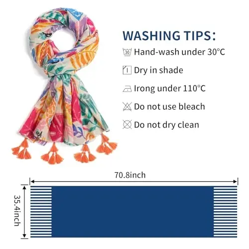 QIUTIMIY Scarf for Women Lightweight Soft Floral Leopard Printed Scarves Fall Winter Fashion Shawl Wrap with Fringe - 3