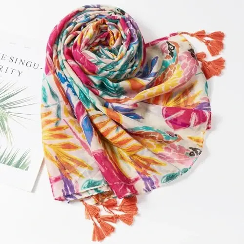 QIUTIMIY Scarf for Women Lightweight Soft Floral Leopard Printed Scarves Fall Winter Fashion Shawl Wrap with Fringe - 4