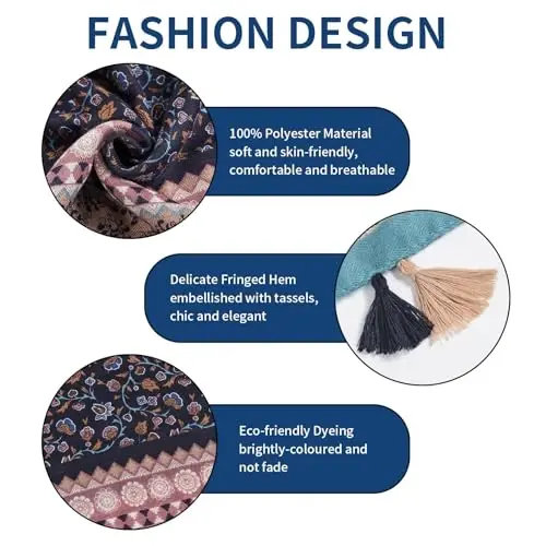 QIUTIMIY Scarf for Women Lightweight Soft Floral Leopard Printed Scarves Fall Winter Fashion Shawl Wrap with Fringe - 2