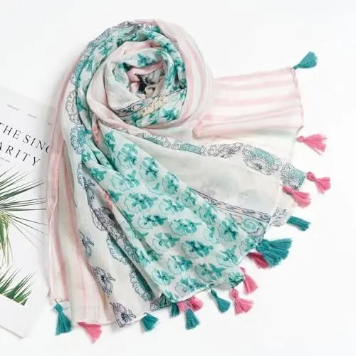 QIUTIMIY Scarf for Women Lightweight Soft Floral Leopard Printed Scarves Fall Winter Fashion Shawl Wrap with Fringe - 4