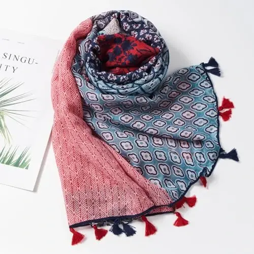 QIUTIMIY Scarf for Women Lightweight Soft Floral Leopard Printed Scarves Fall Winter Fashion Shawl Wrap with Fringe - 4