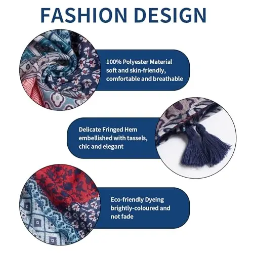 QIUTIMIY Scarf for Women Lightweight Soft Floral Leopard Printed Scarves Fall Winter Fashion Shawl Wrap with Fringe - 2