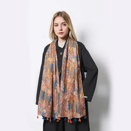 QIUTIMIY Scarf for Women Lightweight Soft Floral Leopard Printed Scarves Fall Winter Fashion Shawl Wrap with Fringe - 7