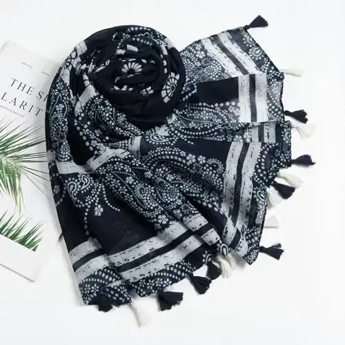 QIUTIMIY Scarf for Women Lightweight Soft Floral Leopard Printed Scarves Fall Winter Fashion Shawl Wrap with Fringe - 4