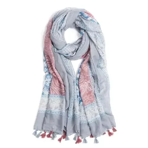 QIUTIMIY Scarf for Women Lightweight Soft Floral Leopard Printed Scarves Fall Winter Fashion Shawl Wrap with Fringe - QIUTIMIY