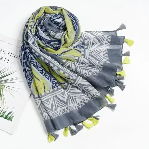 QIUTIMIY Scarf for Women Lightweight Soft Floral Leopard Printed Scarves Fall Winter Fashion Shawl Wrap with Fringe - 4