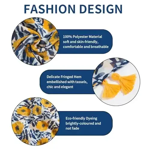 QIUTIMIY Scarf for Women Lightweight Soft Floral Leopard Printed Scarves Fall Winter Fashion Shawl Wrap with Fringe - QIUTIMIY (1)