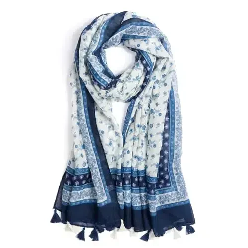 QIUTIMIY Scarf for Women Lightweight Soft Floral Leopard Printed Scarves Fall Winter Fashion Shawl Wrap with Fringe - QIUTIMIY