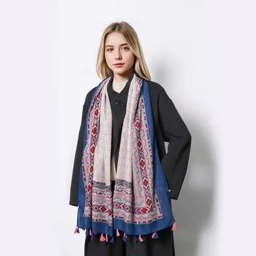 QIUTIMIY Scarf for Women Lightweight Soft Floral Leopard Printed Scarves Fall Winter Fashion Shawl Wrap with Fringe - 6