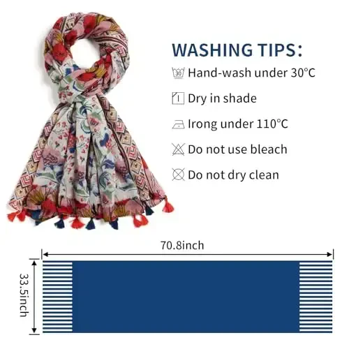 QIUTIMIY Scarf for Women Lightweight Soft Floral Leopard Printed Scarves Fall Winter Fashion Shawl Wrap with Fringe - 3