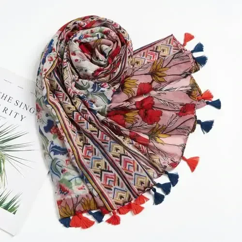 QIUTIMIY Scarf for Women Lightweight Soft Floral Leopard Printed Scarves Fall Winter Fashion Shawl Wrap with Fringe - 4