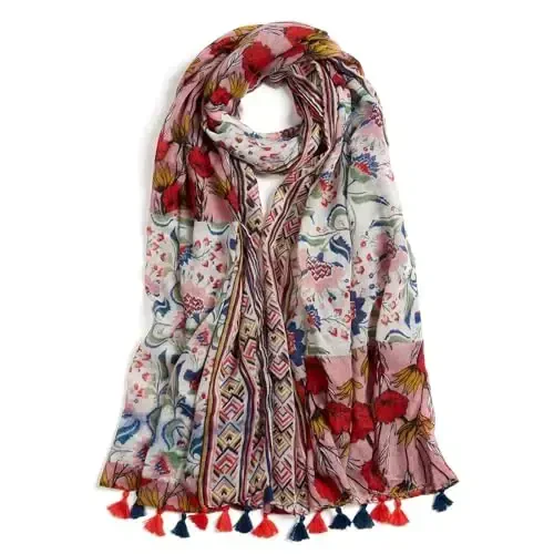 QIUTIMIY Scarf for Women Lightweight Soft Floral Leopard Printed Scarves Fall Winter Fashion Shawl Wrap with Fringe 