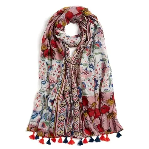 QIUTIMIY Scarf for Women Lightweight Soft Floral Leopard Printed Scarves Fall Winter Fashion Shawl Wrap with Fringe - 1