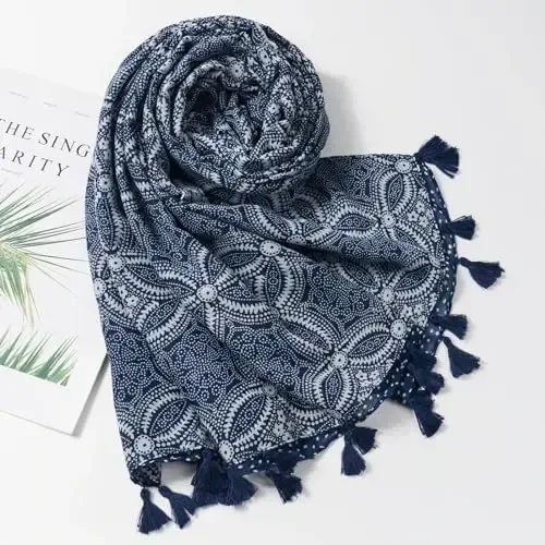 QIUTIMIY Scarf for Women Lightweight Soft Floral Leopard Printed Scarves Fall Winter Fashion Shawl Wrap with Fringe - 4