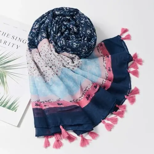 QIUTIMIY Scarf for Women Lightweight Soft Floral Leopard Printed Scarves Fall Winter Fashion Shawl Wrap with Fringe - 4