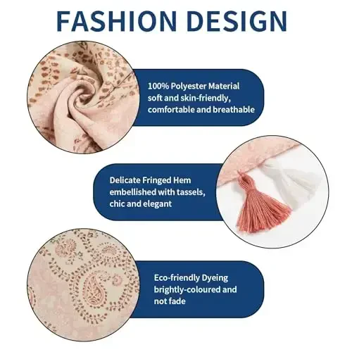 QIUTIMIY Scarf for Women Lightweight Soft Floral Leopard Printed Scarves Fall Winter Fashion Shawl Wrap with Fringe - 2