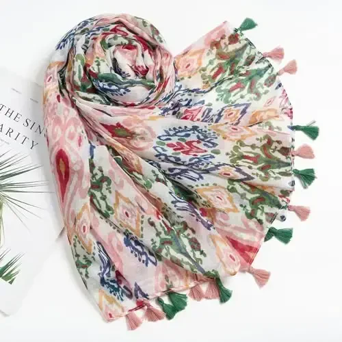 QIUTIMIY Scarf for Women Lightweight Soft Floral Leopard Printed Scarves Fall Winter Fashion Shawl Wrap with Fringe - 4