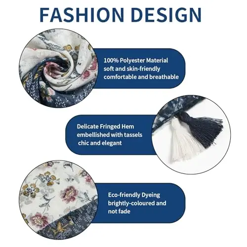 QIUTIMIY Scarf for Women Lightweight Soft Floral Leopard Printed Scarves Fall Winter Fashion Shawl Wrap with Fringe - 2