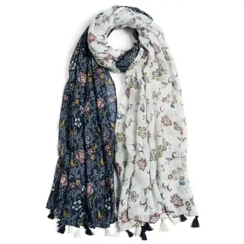 QIUTIMIY Scarf for Women Lightweight Soft Floral Leopard Printed Scarves Fall Winter Fashion Shawl Wrap with Fringe 