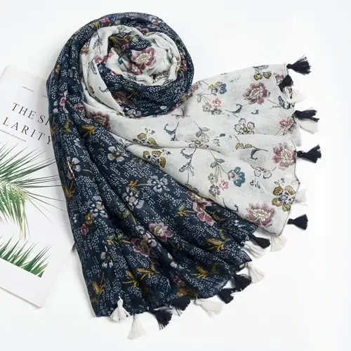 QIUTIMIY Scarf for Women Lightweight Soft Floral Leopard Printed Scarves Fall Winter Fashion Shawl Wrap with Fringe - 4