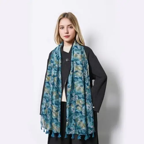 QIUTIMIY Scarf for Women Lightweight Soft Floral Leopard Printed Scarves Fall Winter Fashion Shawl Wrap with Fringe - 6