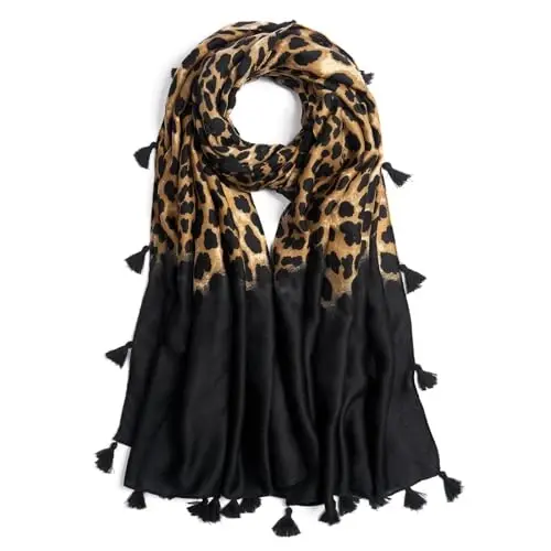 QIUTIMIY Scarf for Women Lightweight Soft Floral Leopard Printed Scarves Fall Winter Fashion Shawl Wrap with Fringe - 1