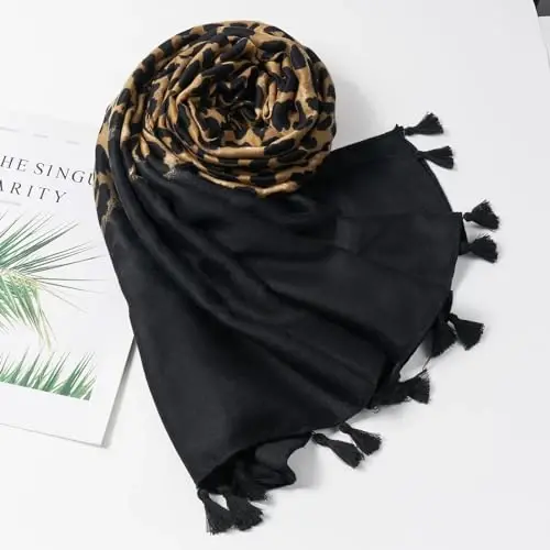 QIUTIMIY Scarf for Women Lightweight Soft Floral Leopard Printed Scarves Fall Winter Fashion Shawl Wrap with Fringe - 4