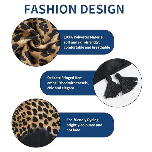 QIUTIMIY Scarf for Women Lightweight Soft Floral Leopard Printed Scarves Fall Winter Fashion Shawl Wrap with Fringe - 2