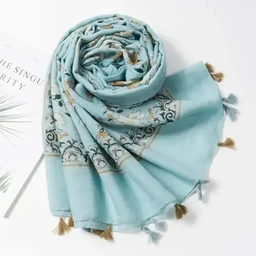 QIUTIMIY Scarf for Women Lightweight Soft Floral Leopard Printed Scarves Fall Winter Fashion Shawl Wrap with Fringe - 4