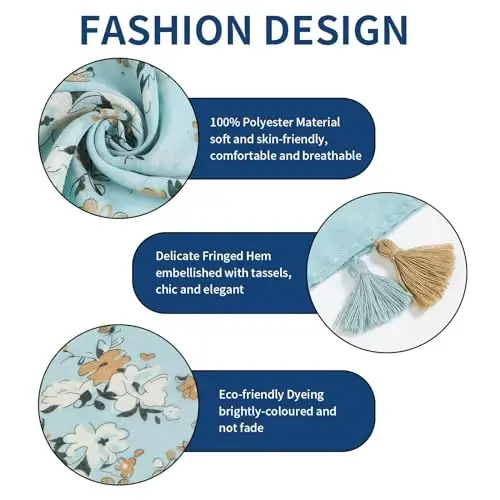 QIUTIMIY Scarf for Women Lightweight Soft Floral Leopard Printed Scarves Fall Winter Fashion Shawl Wrap with Fringe - 2