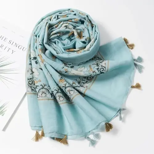 QIUTIMIY Scarf for Women Lightweight Soft Floral Leopard Printed Scarves Fall Winter Fashion Shawl Wrap with Fringe - 4