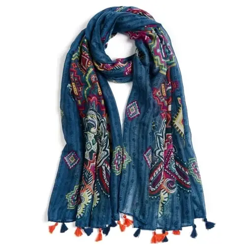 QIUTIMIY Scarf for Women Lightweight Soft Floral Leopard Printed Scarves Fall Winter Fashion Shawl Wrap with Fringe - MODAZONE