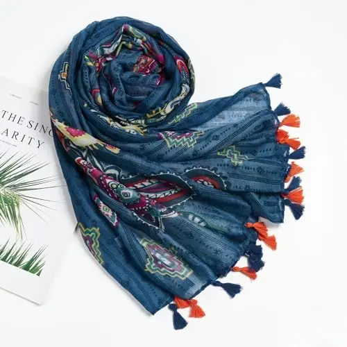 QIUTIMIY Scarf for Women Lightweight Soft Floral Leopard Printed Scarves Fall Winter Fashion Shawl Wrap with Fringe - 4