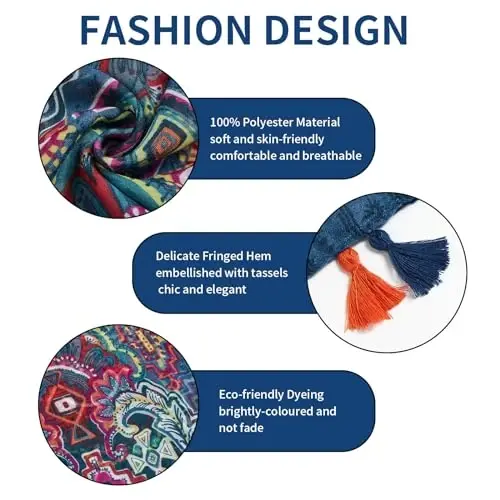 QIUTIMIY Scarf for Women Lightweight Soft Floral Leopard Printed Scarves Fall Winter Fashion Shawl Wrap with Fringe - 2