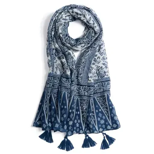 QIUTIMIY Scarf for Women Lightweight Soft Floral Leopard Printed Scarves Fall Winter Fashion Shawl Wrap with Fringe 