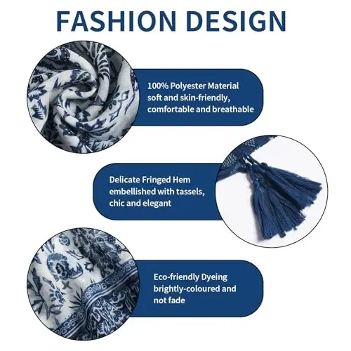 QIUTIMIY Scarf for Women Lightweight Soft Floral Leopard Printed Scarves Fall Winter Fashion Shawl Wrap with Fringe - 2