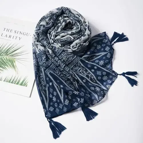 QIUTIMIY Scarf for Women Lightweight Soft Floral Leopard Printed Scarves Fall Winter Fashion Shawl Wrap with Fringe - 4