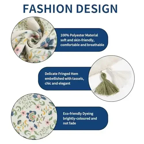 QIUTIMIY Scarf for Women Lightweight Soft Floral Leopard Printed Scarves Fall Winter Fashion Shawl Wrap with Fringe - 5