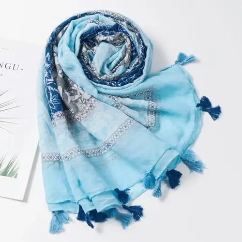 QIUTIMIY Scarf for Women Lightweight Soft Floral Leopard Printed Scarves Fall Winter Fashion Shawl Wrap with Fringe - 4