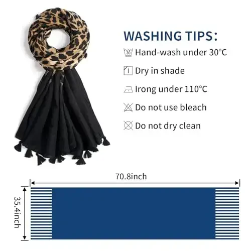 QIUTIMIY Scarf for Women Lightweight Soft Floral Leopard Printed Scarves Fall Winter Fashion Shawl Wrap with Fringe - 3