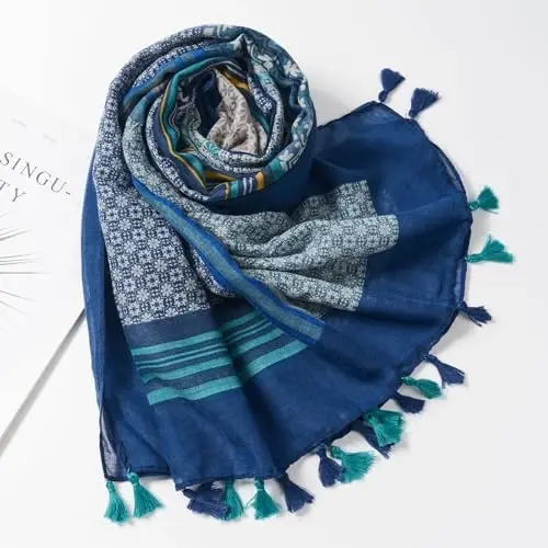 QIUTIMIY Scarf for Women Lightweight Soft Floral Leopard Printed Scarves Fall Winter Fashion Shawl Wrap with Fringe - 4