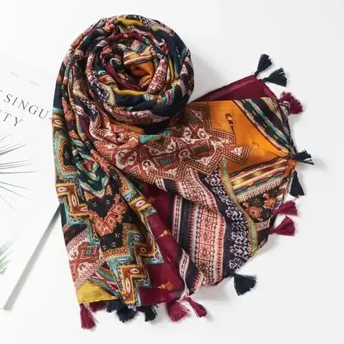 QIUTIMIY Scarf for Women Lightweight Soft Floral Leopard Printed Scarves Fall Winter Fashion Shawl Wrap with Fringe - 4