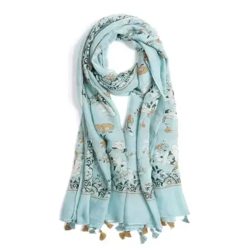 QIUTIMIY Scarf for Women Lightweight Soft Floral Leopard Printed Scarves Fall Winter Fashion Shawl Wrap with Fringe 