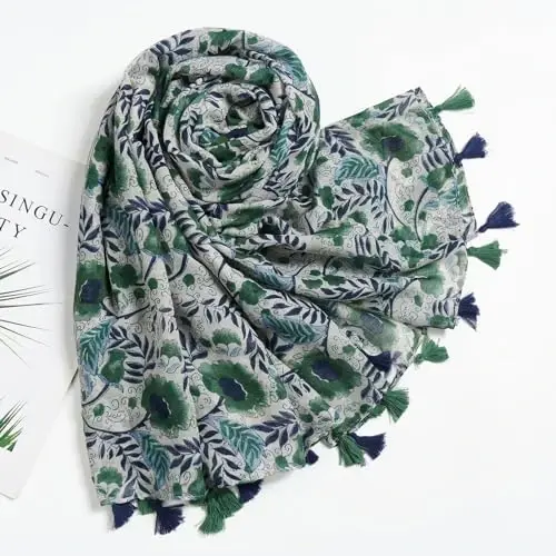 QIUTIMIY Scarf for Women Lightweight Soft Floral Leopard Printed Scarves Fall Winter Fashion Shawl Wrap with Fringe - 6